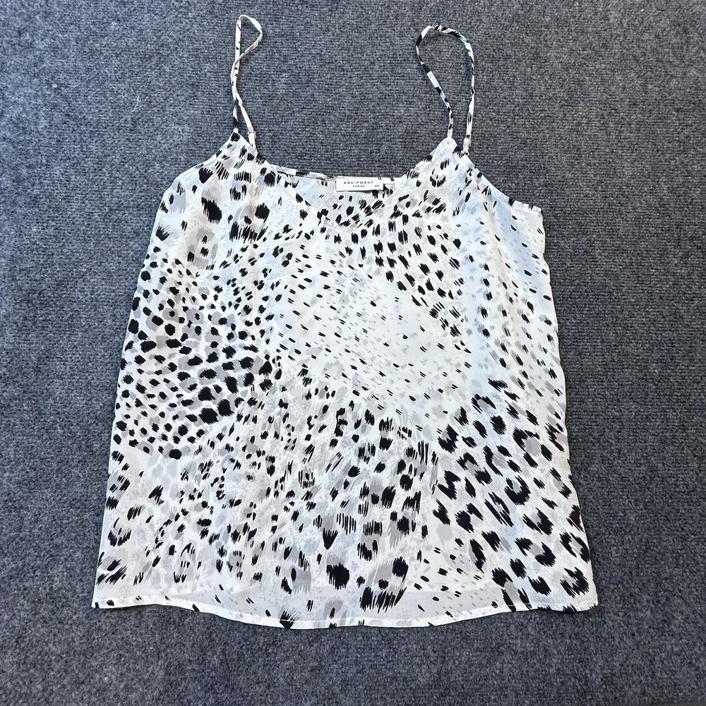 Equipment Femme 100% Silk Leopard Cami Tank Top White Black S Q2908-E570